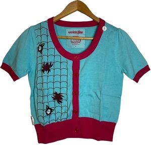 Marvel Spider Gwen Vintage Knit Crop Cardigan Large Fandom Cosplay Comic